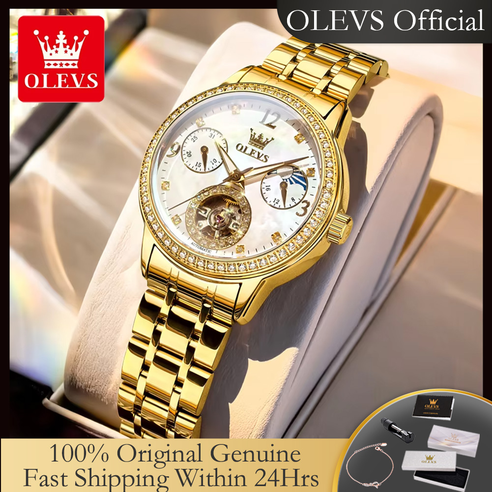 Push Button Tactile - OLEVS 6750 Automatic Woman Watch Stainless