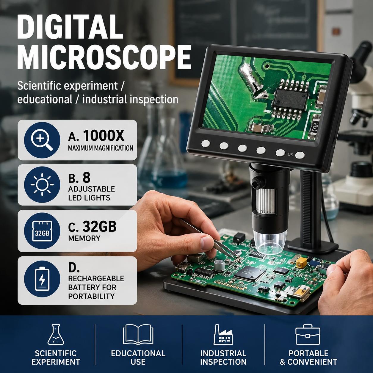 Diy Microscope For Electronics Repair - Inspection Microscope 1000x Magnification with 8