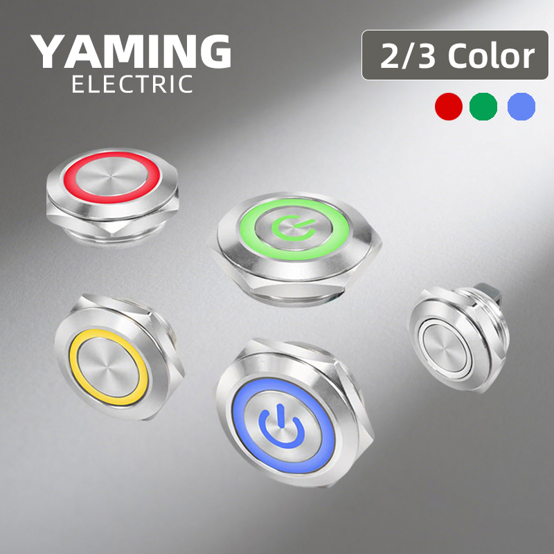 Push Button Tactile - 12/16/19/22/25/30mm Ultrathin Bi Tri-color Light Metal